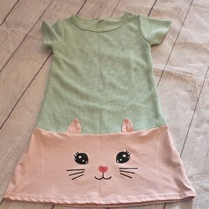 SHEIN Green and Pink Cat Face Casual Dress